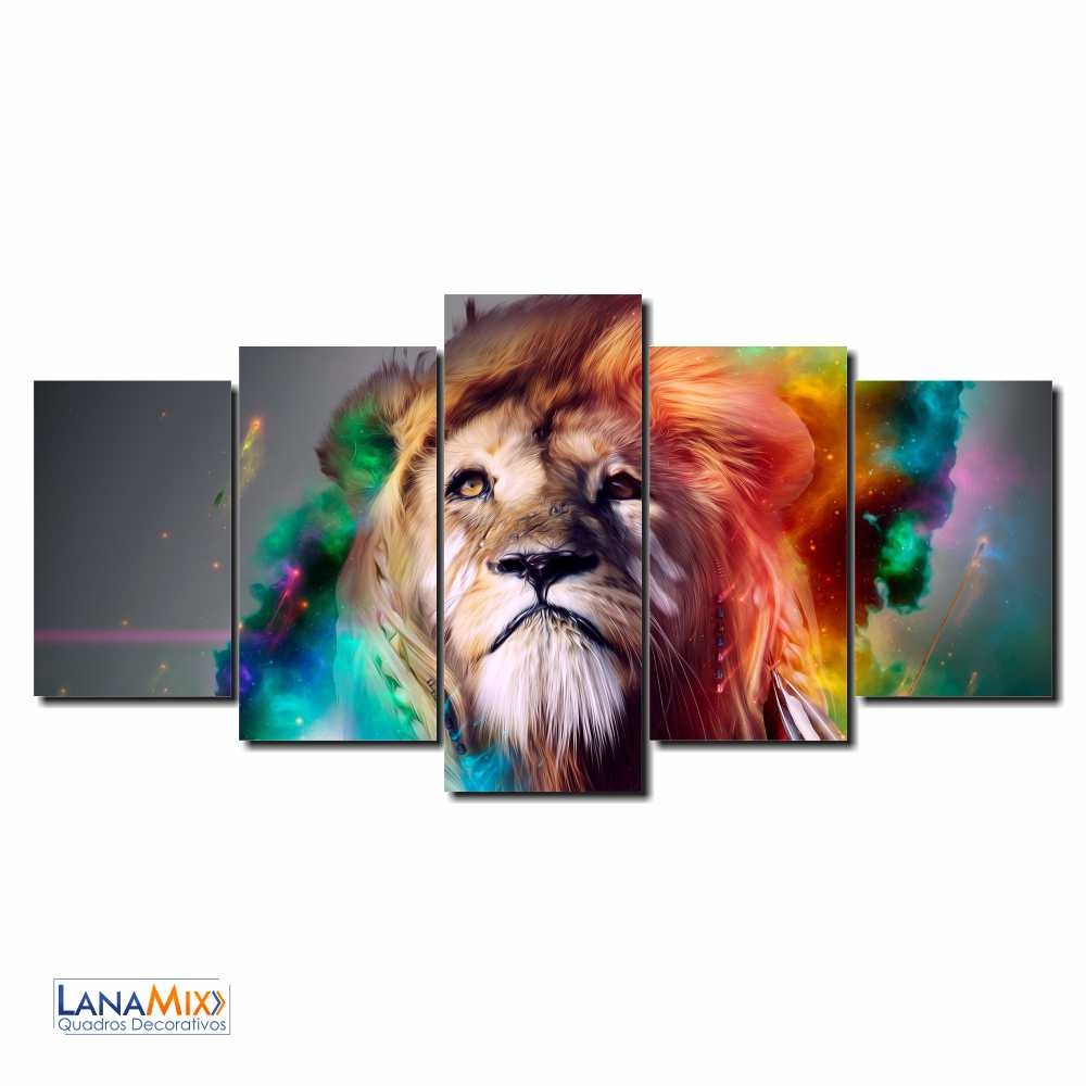 Quadro Decorativo Leão Colorido Pintura