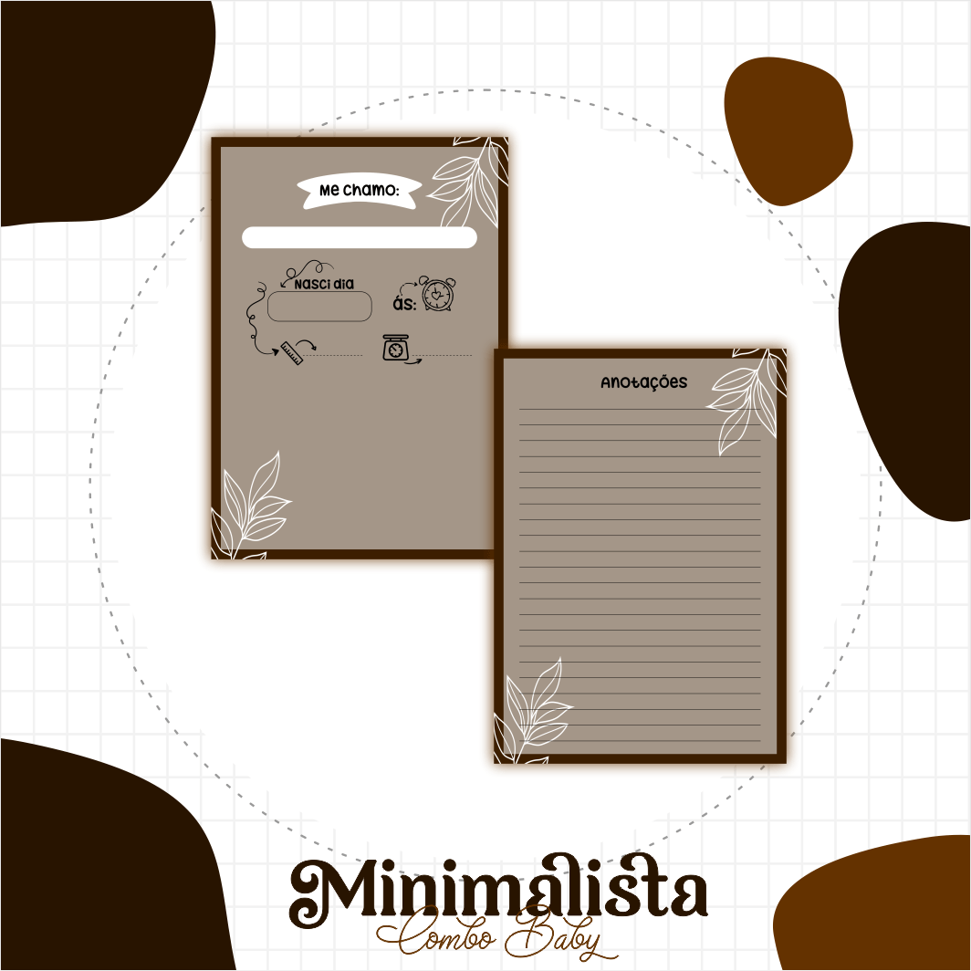 Caderneta e Livro do bebe Minimalista Marrom - Arquivo Digital