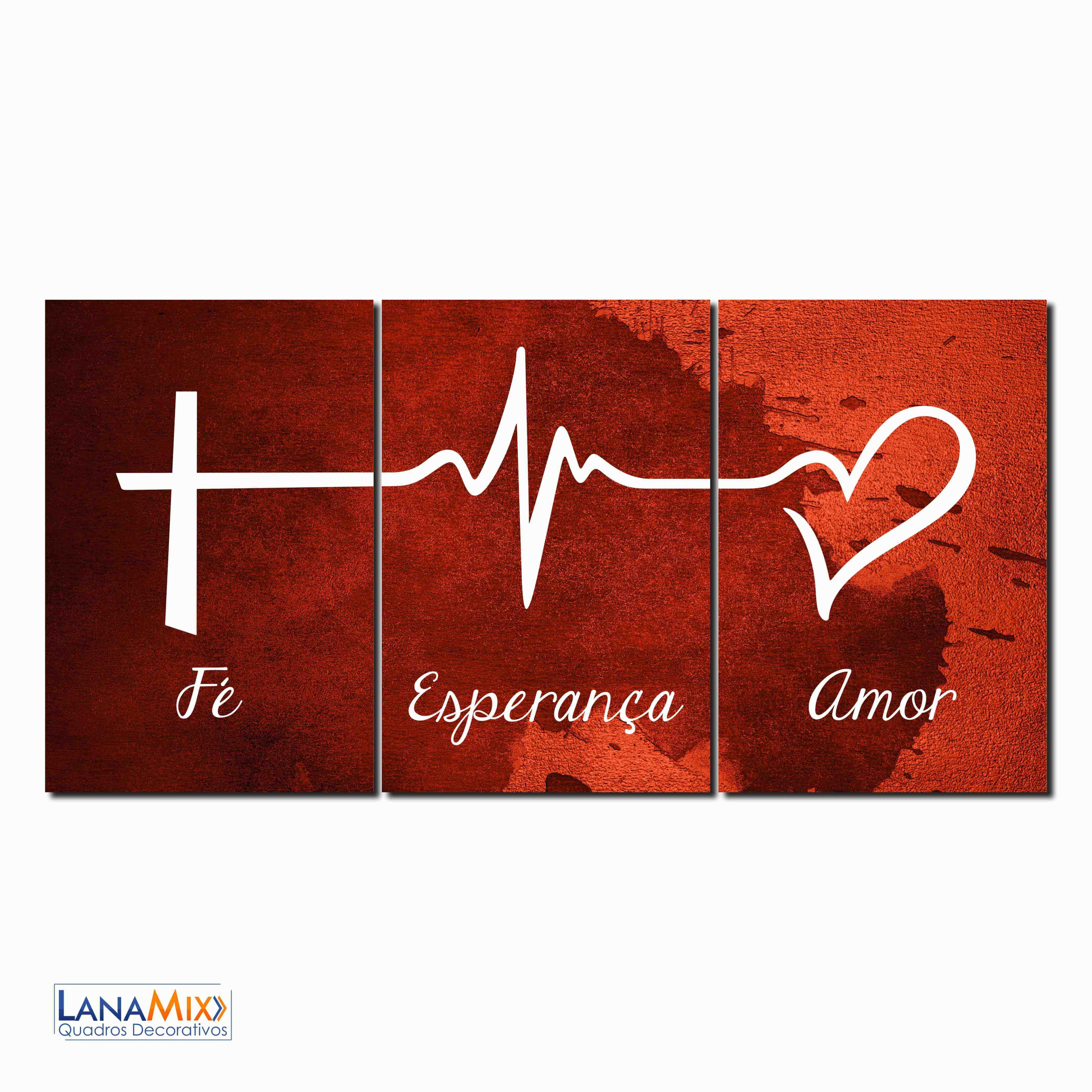 Quadro Decorativo Fé Esperança Amor Vermelho