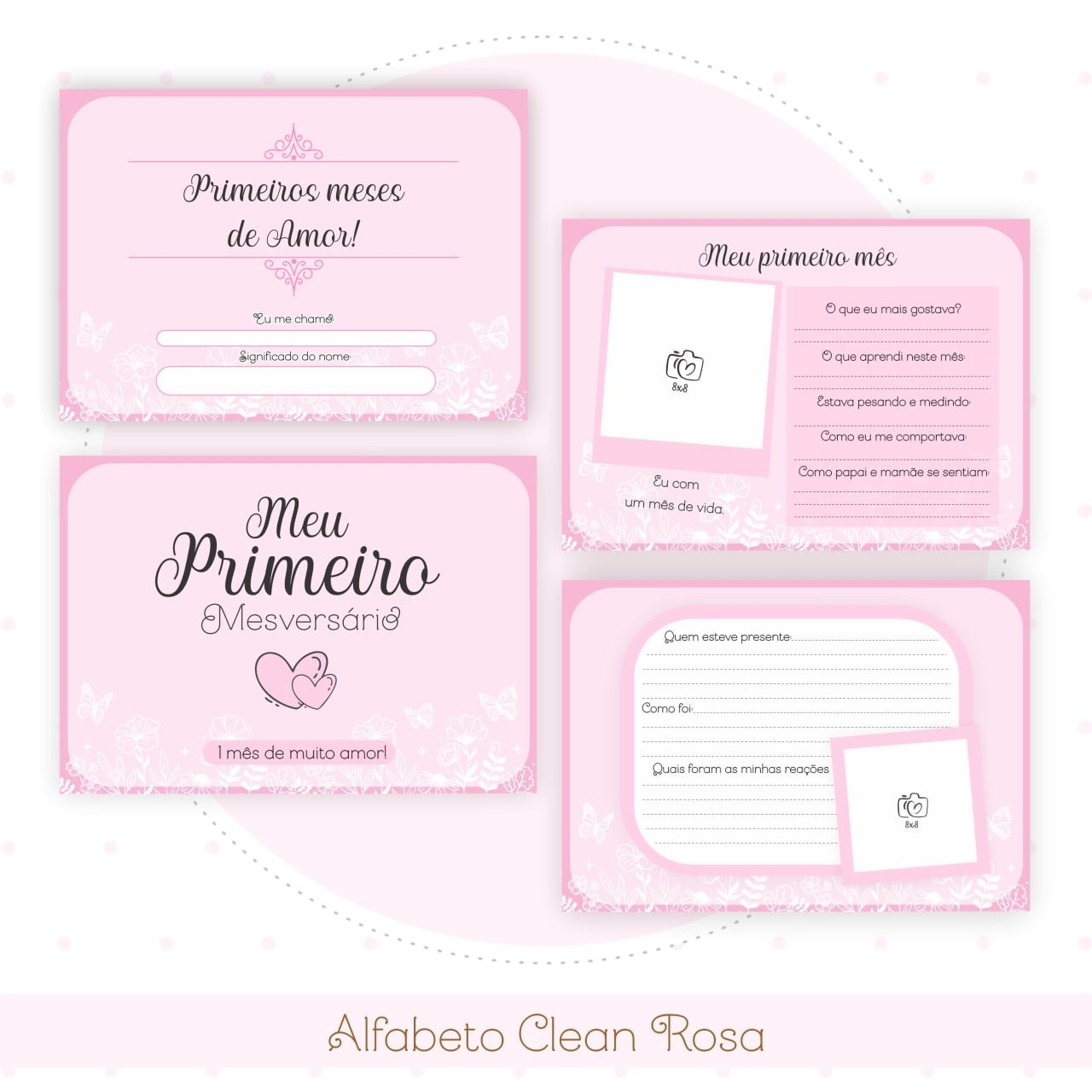 Caderneta e Livro do bebe Alfabeto Clean Borboleta Rosa