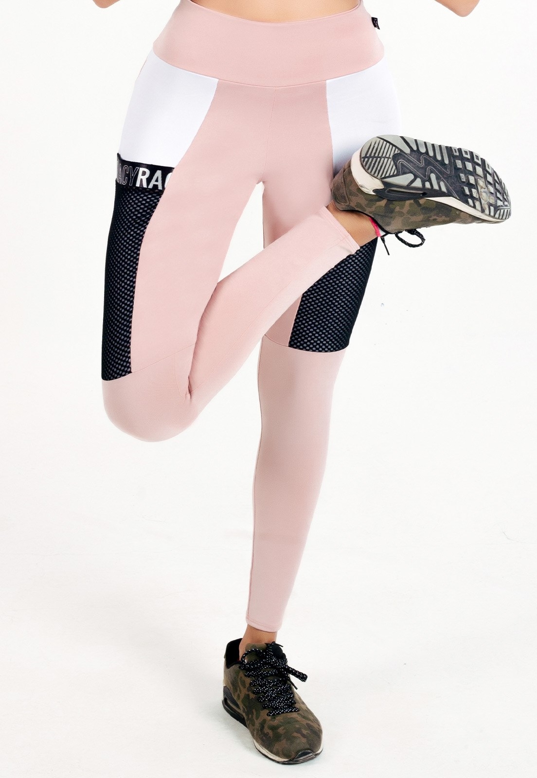 Calça Legging Cintura Alta Rose com Bolso e Elástico