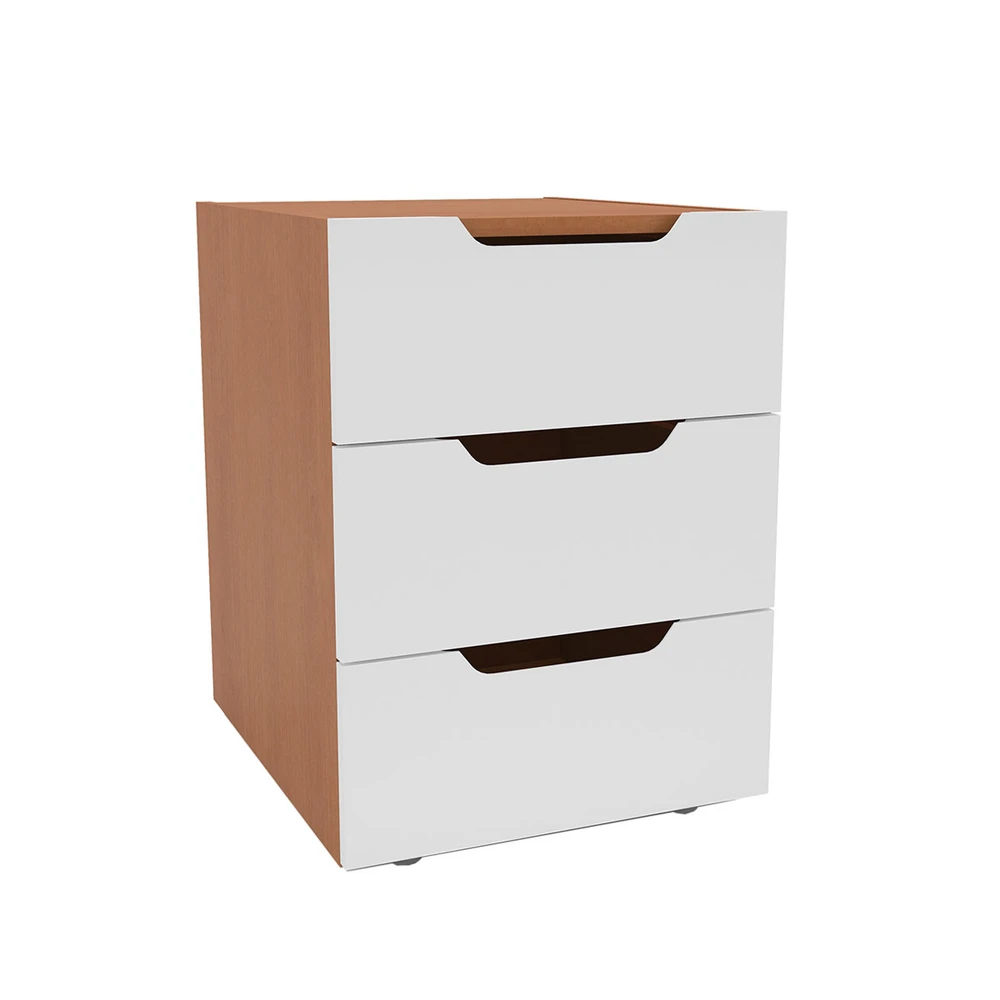 Mesa de Cabeceira Madri 3 Gavetas Branco / Freijó - Politorno