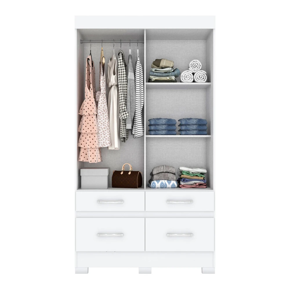 Guarda Roupa Solteiro 2 Portas de Correr 4 Gavetas Flex Branco / Rosa Chá - Briz