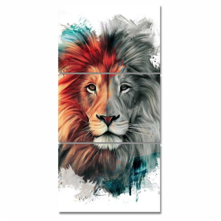Quadro Decorativo Leão Colorido Pintura Aquarela