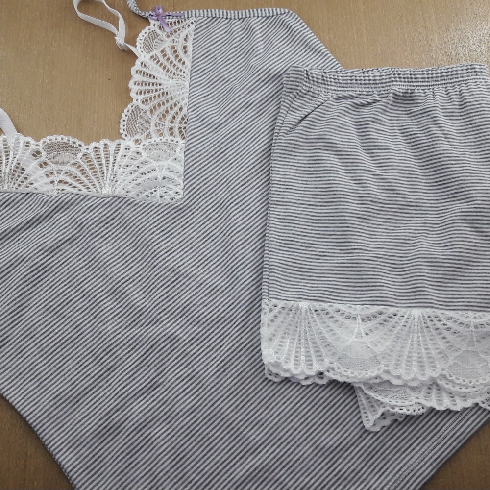 Baby Doll em Viscose Listrada Detalhe em Renda - C8915