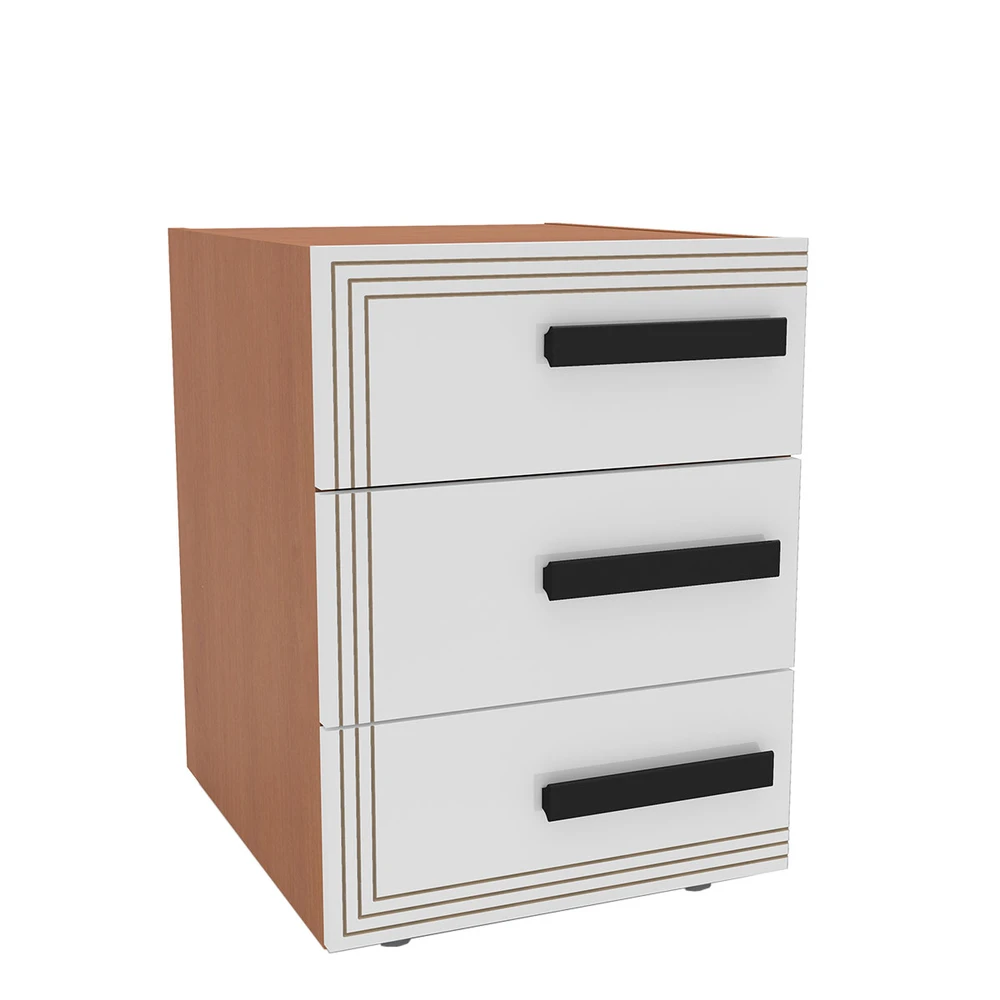 Mesa de Cabeceira Valência 3 Gavetas Branco / Freijó - Politorno