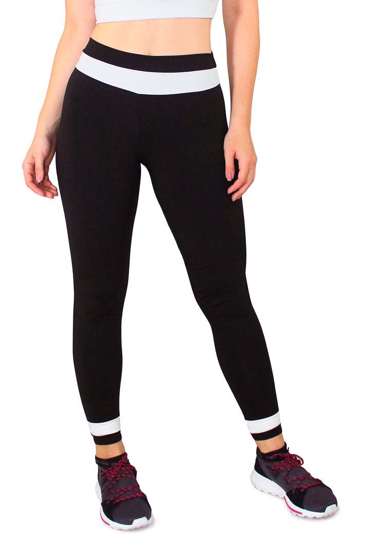 Calça Legging Fitness Preto Detalhe Branco Cintura