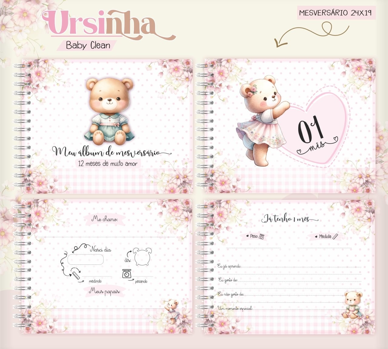 Caderneta e Livro do bebe Ursinha Baby Clean - Arquivo Digital