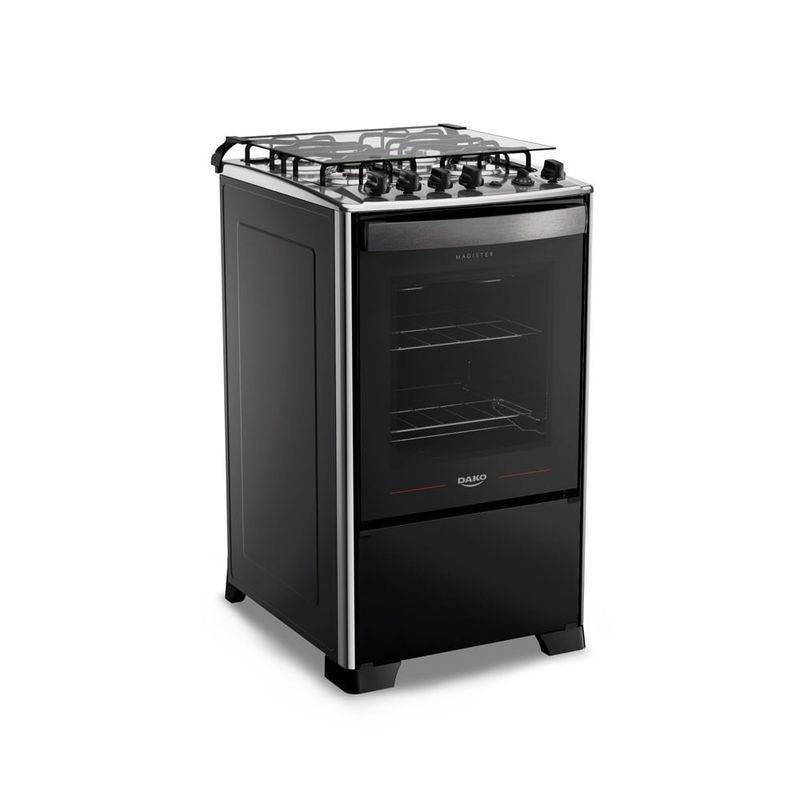 Fogão 4 Bocas Preto com Mesa Inox e Grill Dako Magister Inox Grill Bivolt