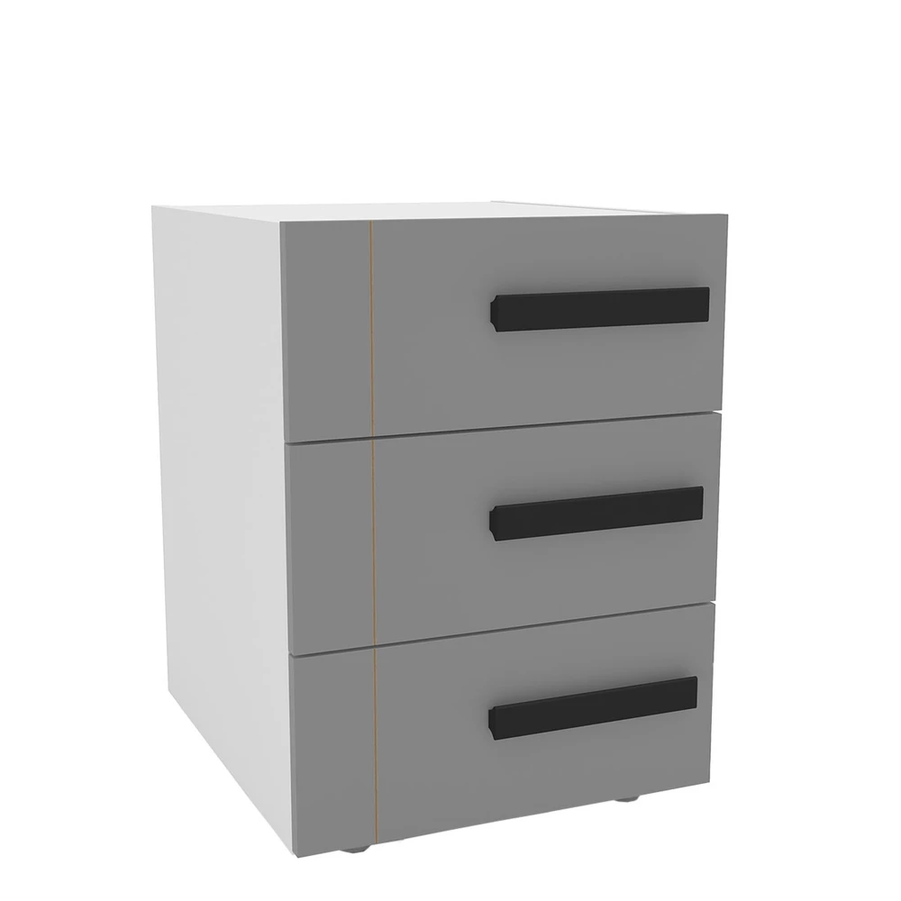 Mesa de Cabeceira Lisboa 3 Gavetas Cinza / Branco - Politorno