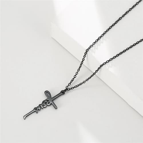 2 peças colar e brincos de cruz com nome jesus de aço inoxidável 02