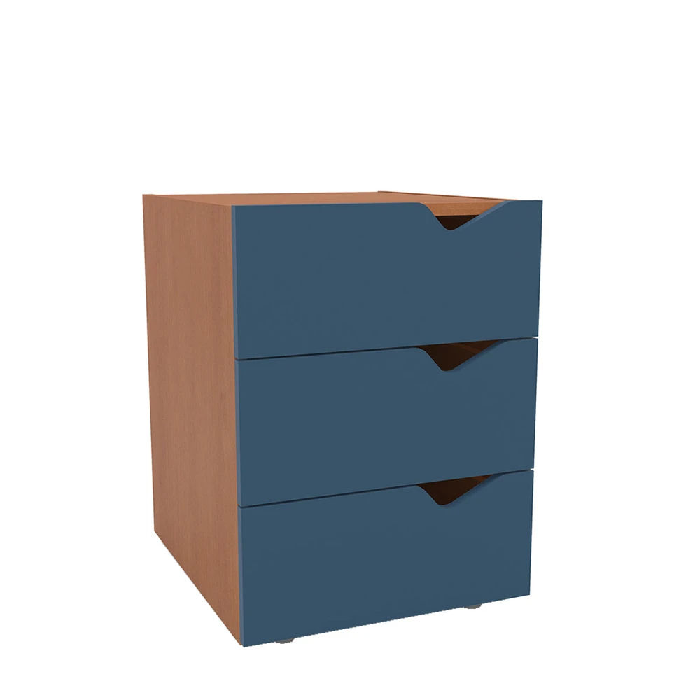 Mesa de Cabeceira Porto 3 Gavetas Azul / Freijó - Politorno
