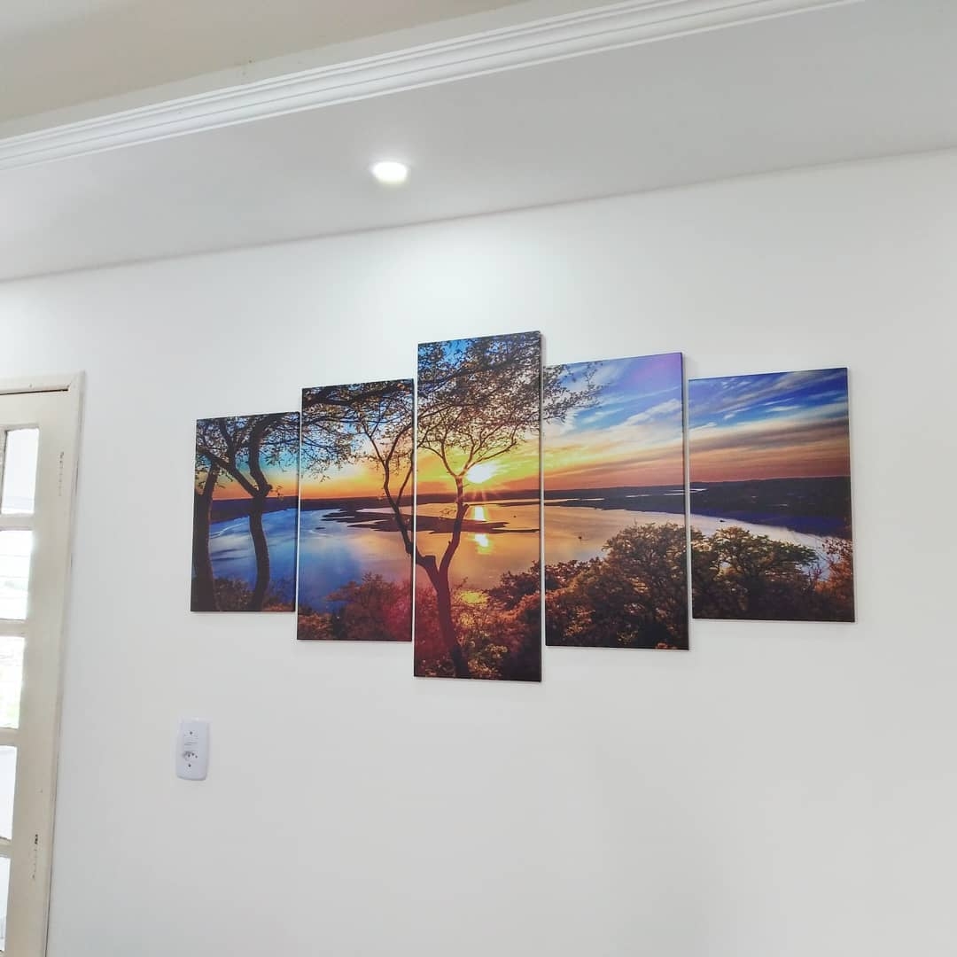 Quadro Decorativo Mar Por do Sol Árvore