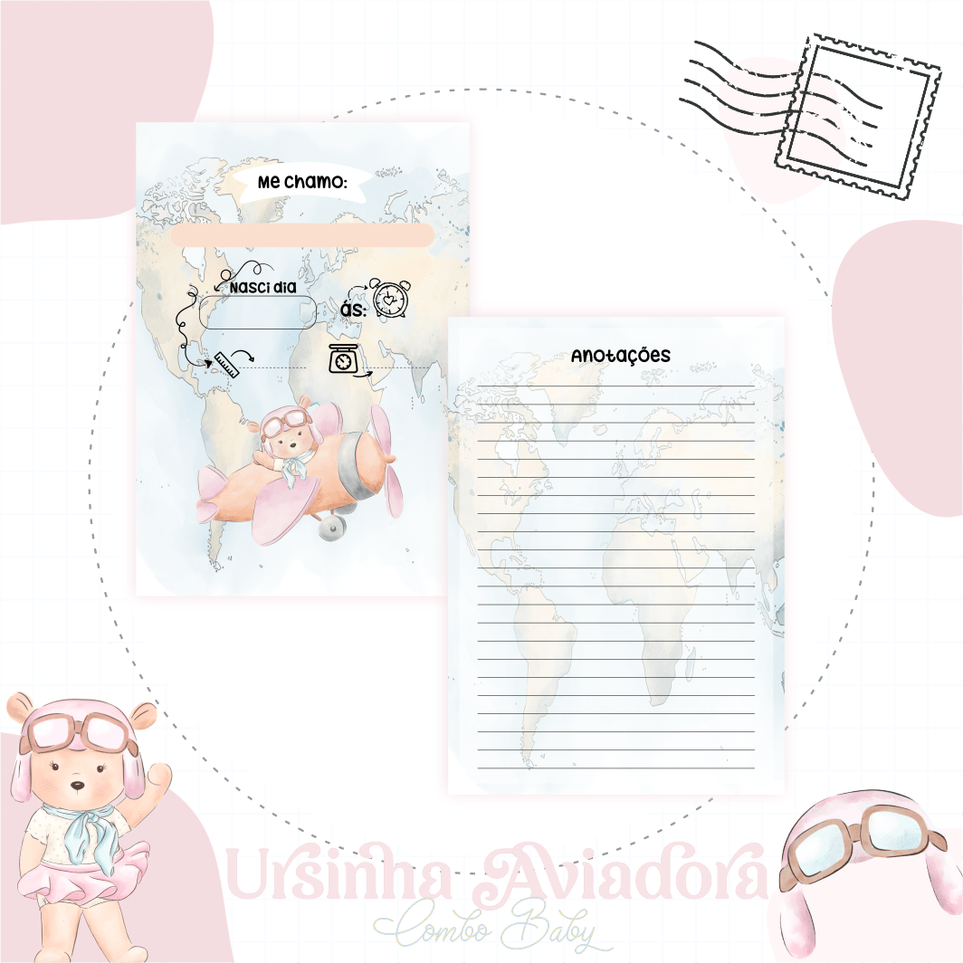 Caderneta e Livro do bebe Ursinha Aviadora - Arquivo Digital