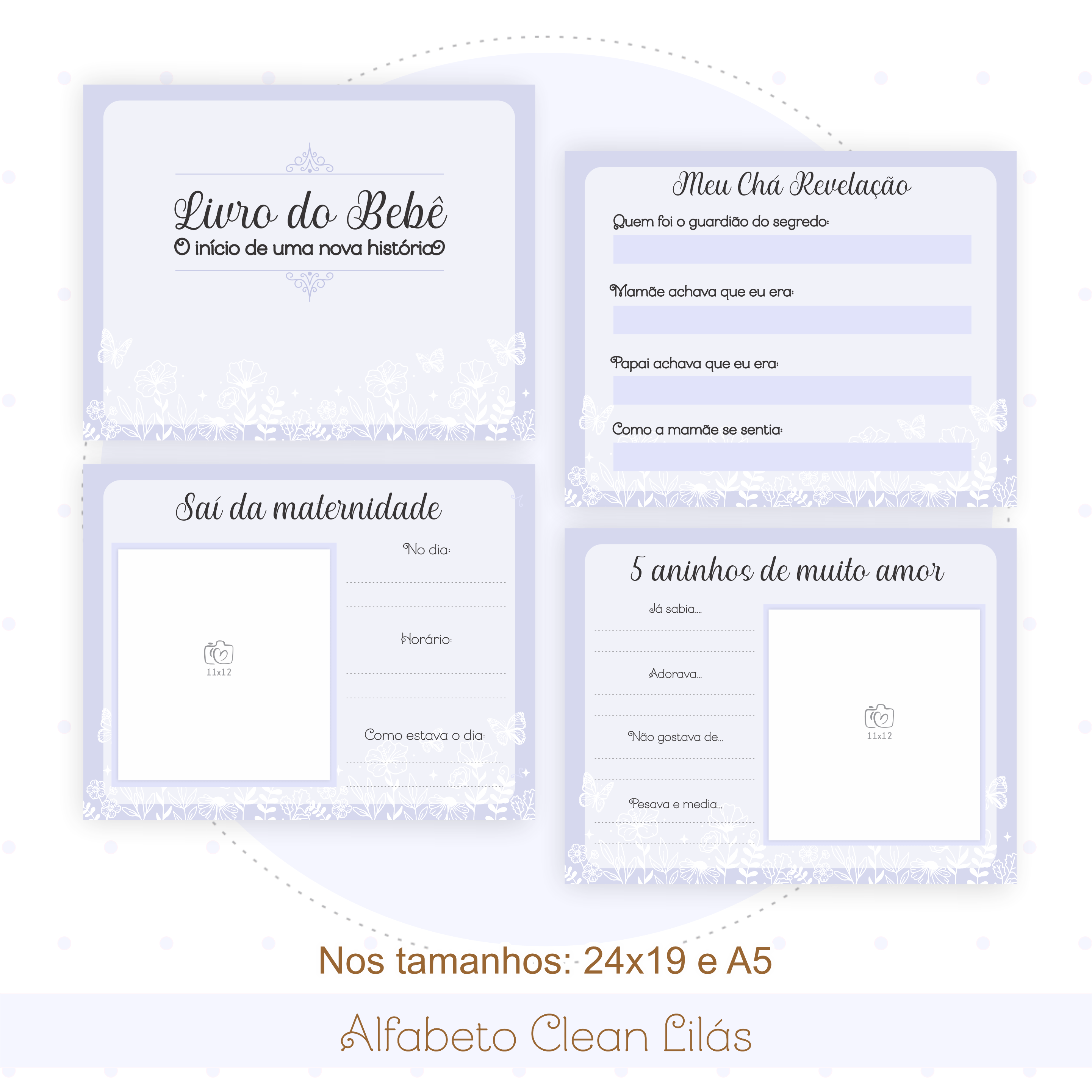 Caderneta e Livro do bebe Alfabeto Clean Borboleta Lilás