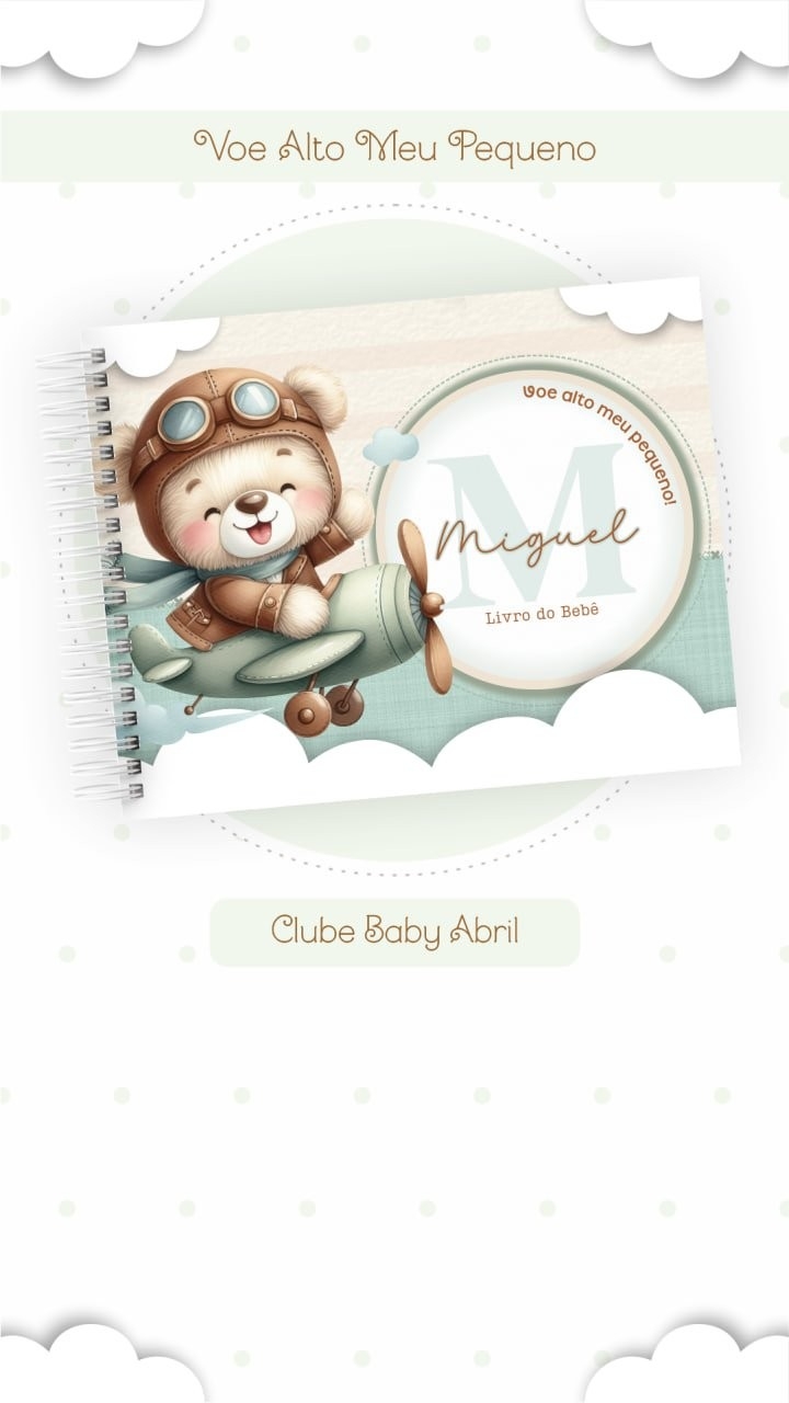 Caderneta e Livro do bebe Ursinho Voe Alto Meu Pequeno
