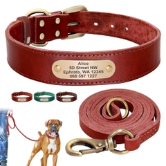 Coleira para C&atilde;es de Couro Personalizada com Guia-Miau Auau Pets