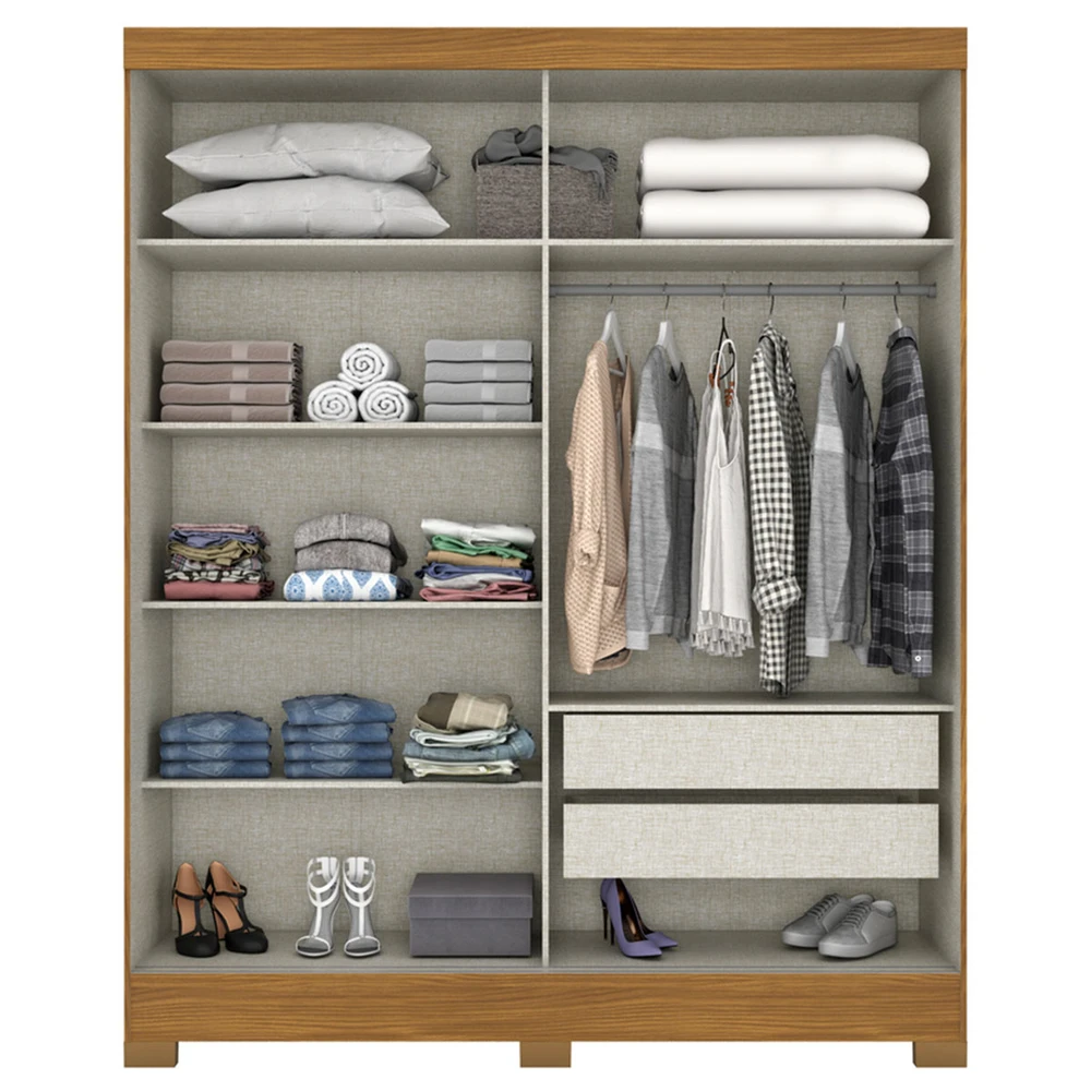 Guarda Roupa Solteiro Istambul 2 Portas 2 Gavetas com Espelho Nature / Off White - Briz