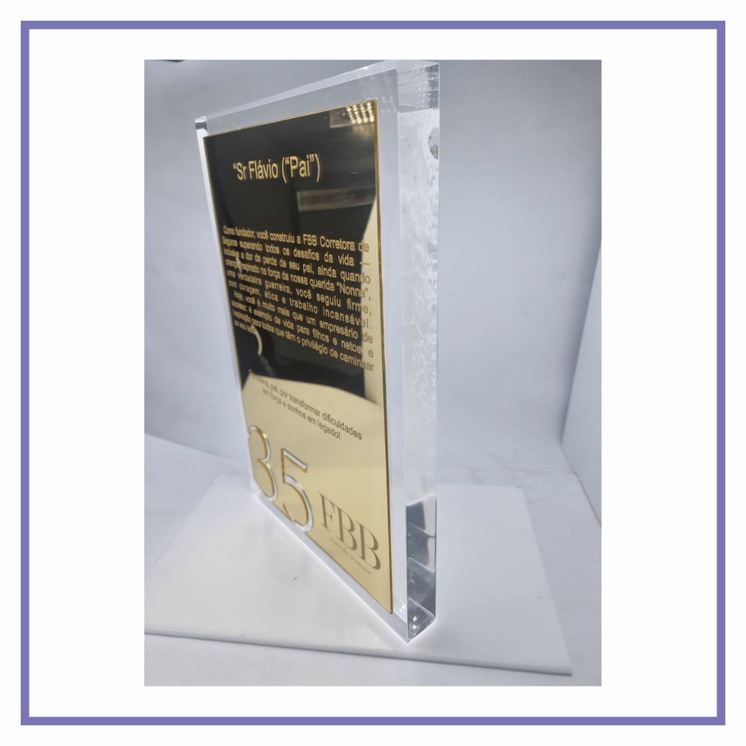 Placa de Homenagem em Acrílico Cristal e Espelhado