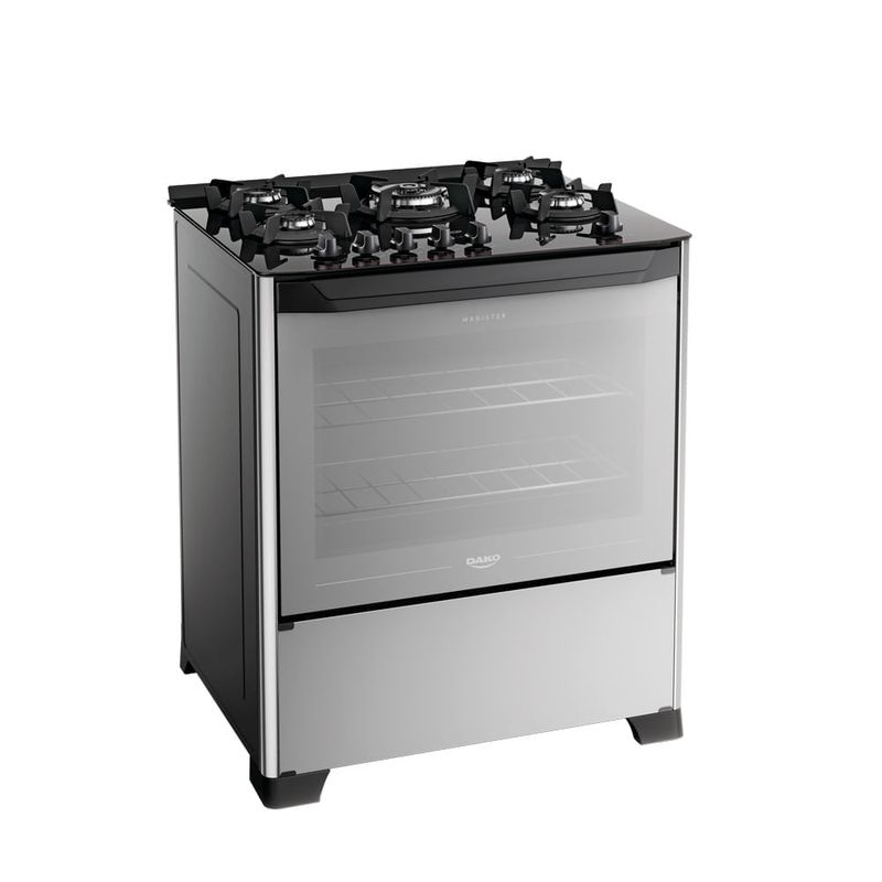 Fogão 5 Bocas Espelhado com Mesa de Vidro e Tripla Chama Dako Magister Style Bivolt