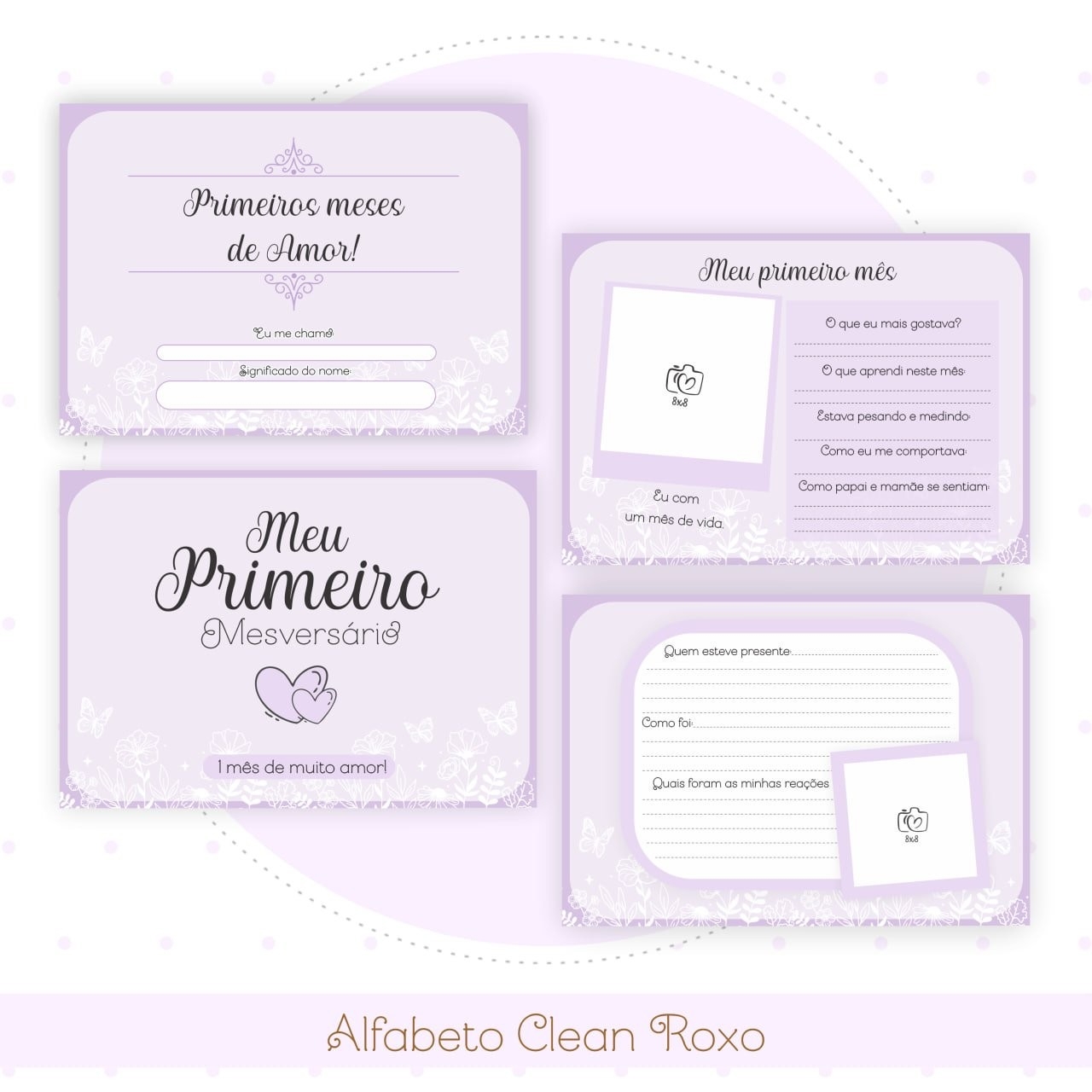 Caderneta e Livro do bebe Alfabeto Clean Borboleta Roxo