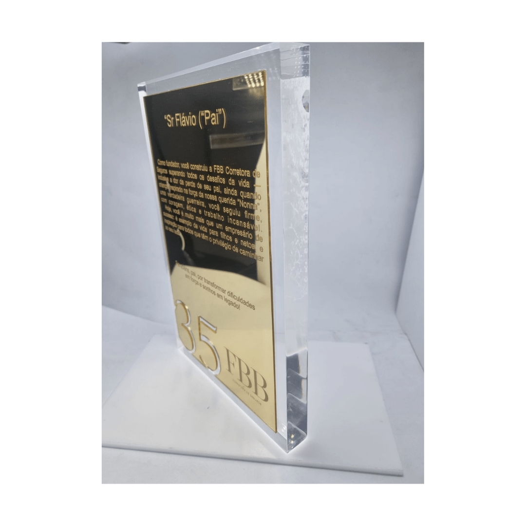 Placa de Homenagem em Acrílico Cristal e Espelhado