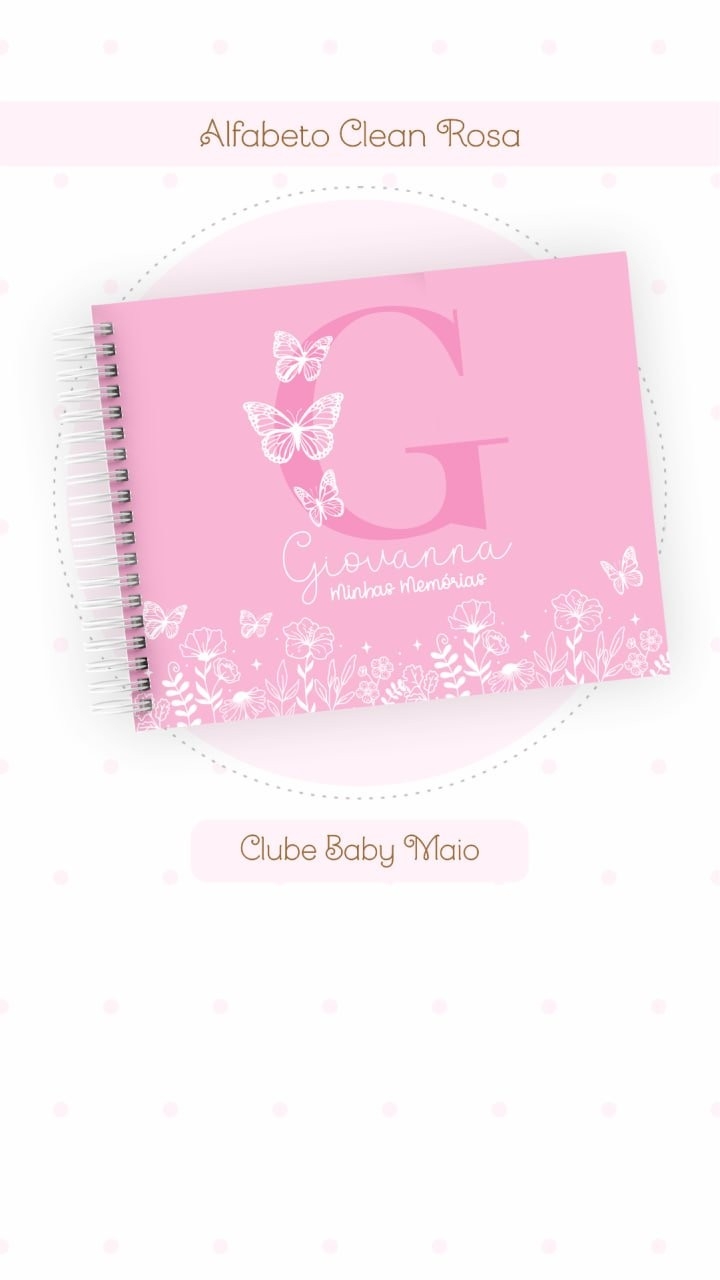 Caderneta e Livro do bebe Alfabeto Clean Borboleta Rosa
