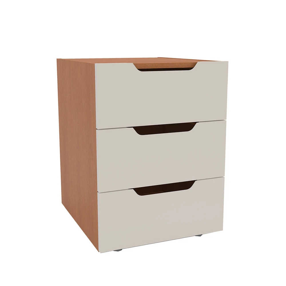 Mesa de Cabeceira Madri 3 Gavetas Creme / Freijó - Politorno