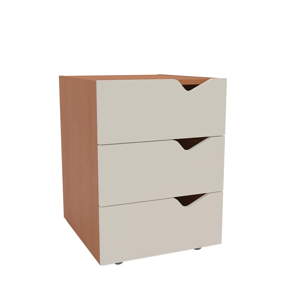 Mesa de Cabeceira Porto 3 Gavetas Creme / Freijó - Politorno