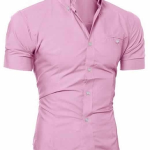 Capa Camisa Manga Curta Casual Slim Fit Moda Verão Rosa C013