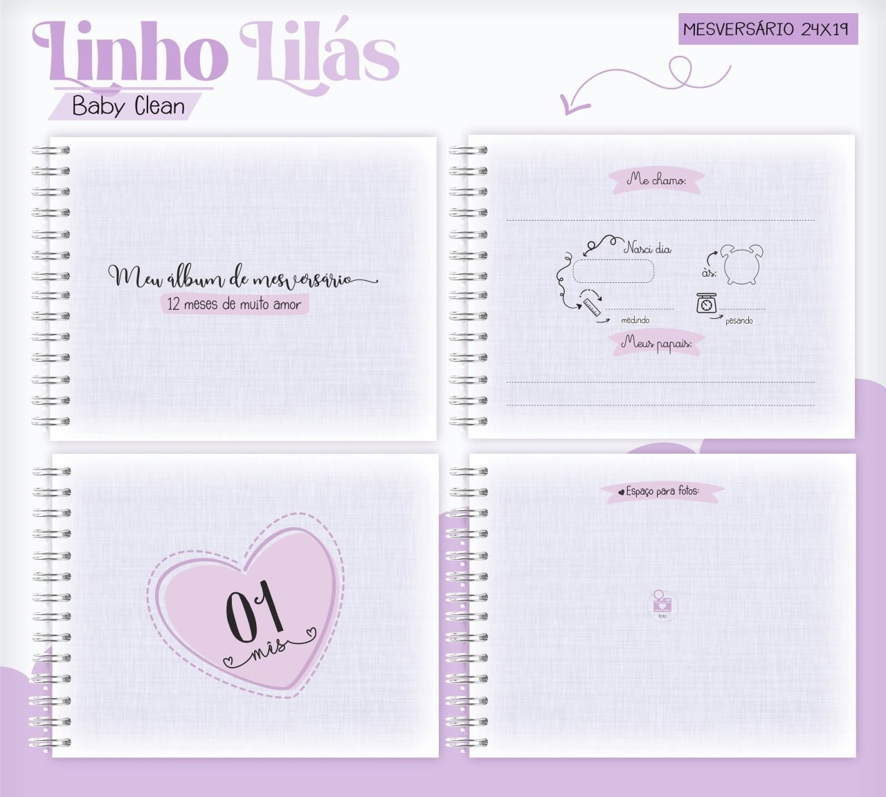 Caderneta e Livro do bebe Linho Lilás - Arquivo Digital
