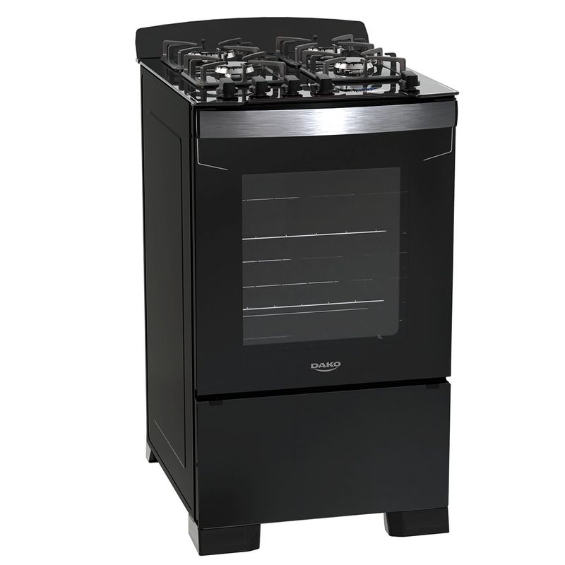 Fogão 4 Bocas Preto com Frente em Vidro Preto e Timer Digital Dako Diplomata Grill Bivolt