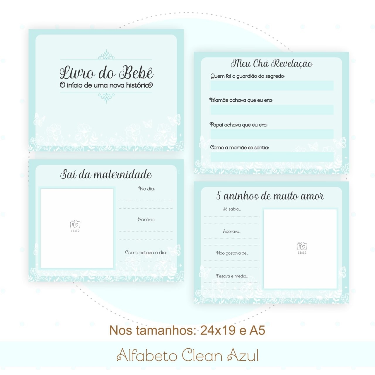 Caderneta e Livro do bebe Alfabeto Clean Borboleta Azul