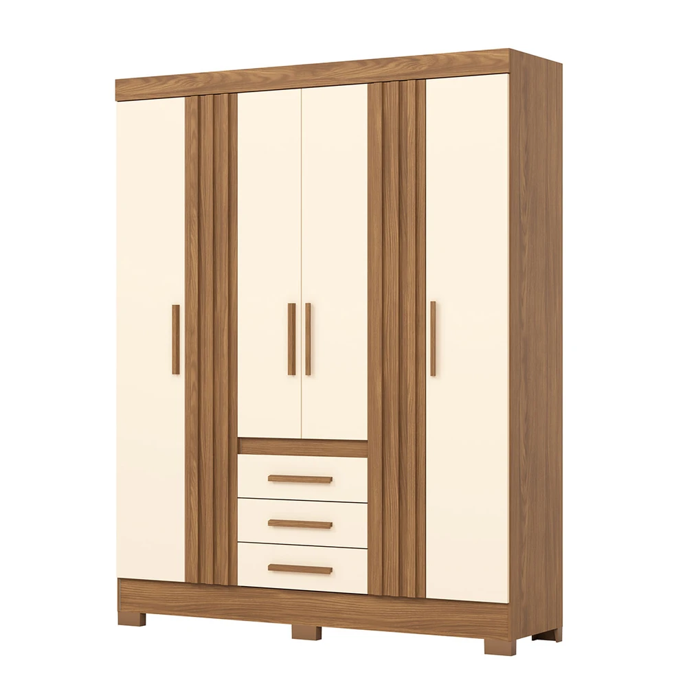 Guarda Roupa Casal 4 Portas 3 Gavetas Ripado Nature/Off White - Briz
