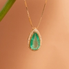 Pingente Gota de Esmeralda com Brilhantes - Ouro Amarelo