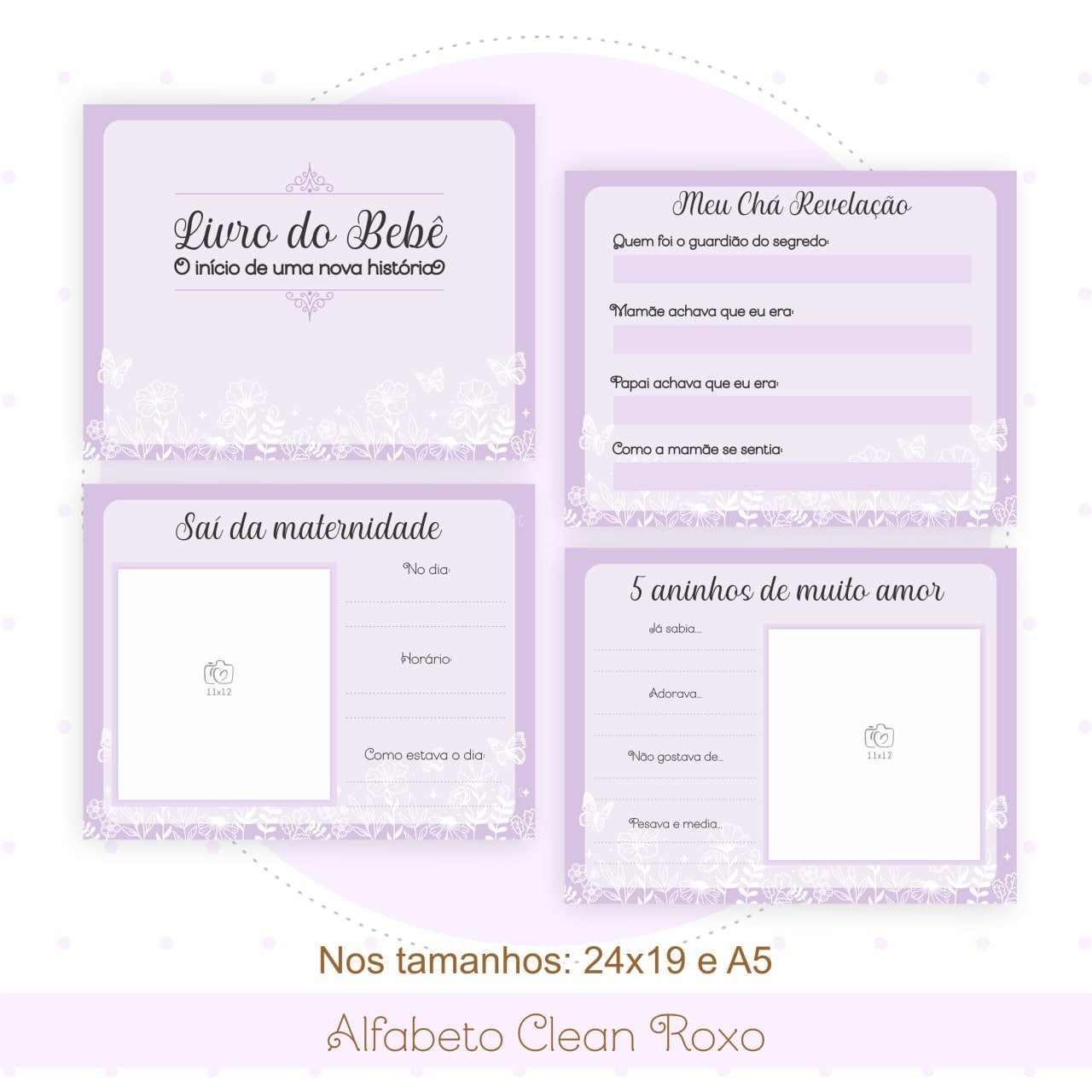 Caderneta e Livro do bebe Alfabeto Clean Borboleta Roxo