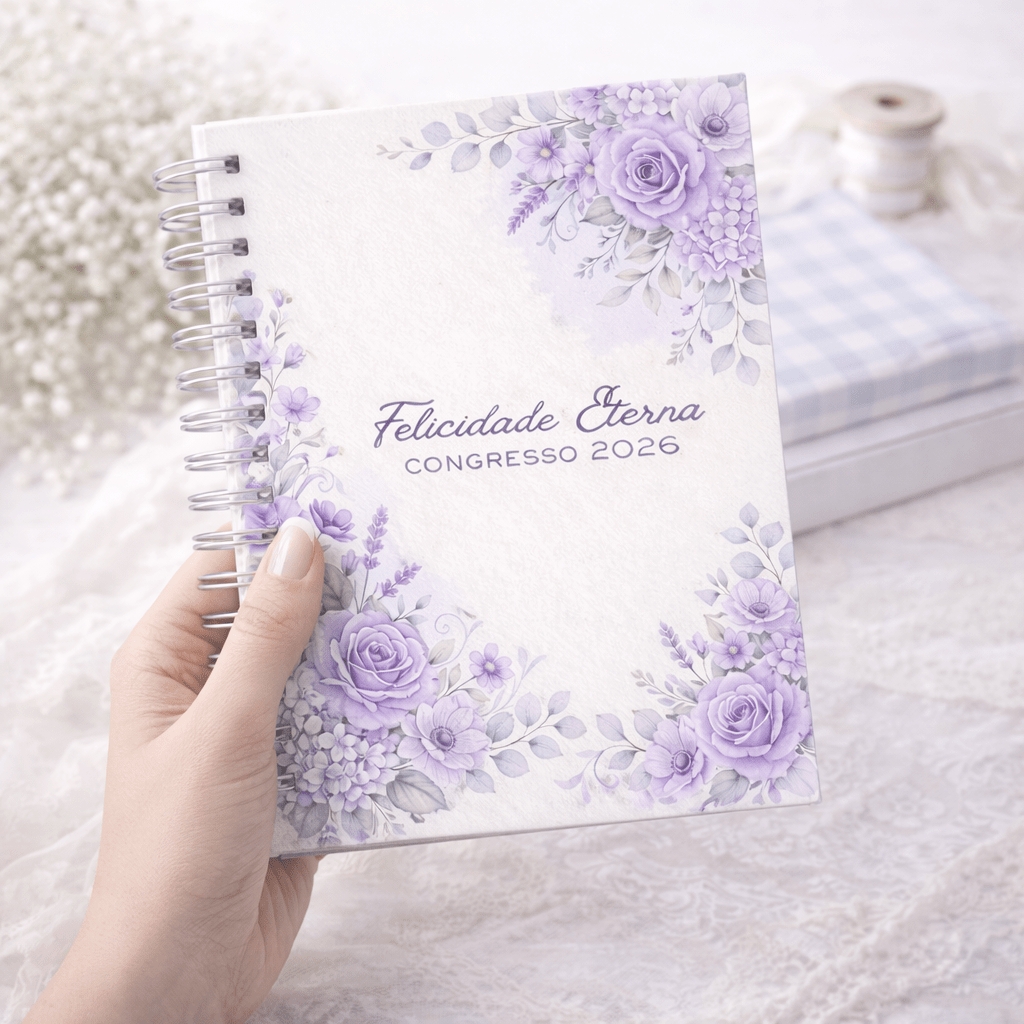 Caderno para o Congresso 2026 – Floral Azul COM Tema