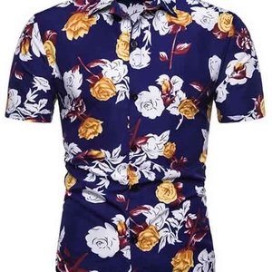 Camisa Masculina Casual Havaiana Moda Praia Rosas C014