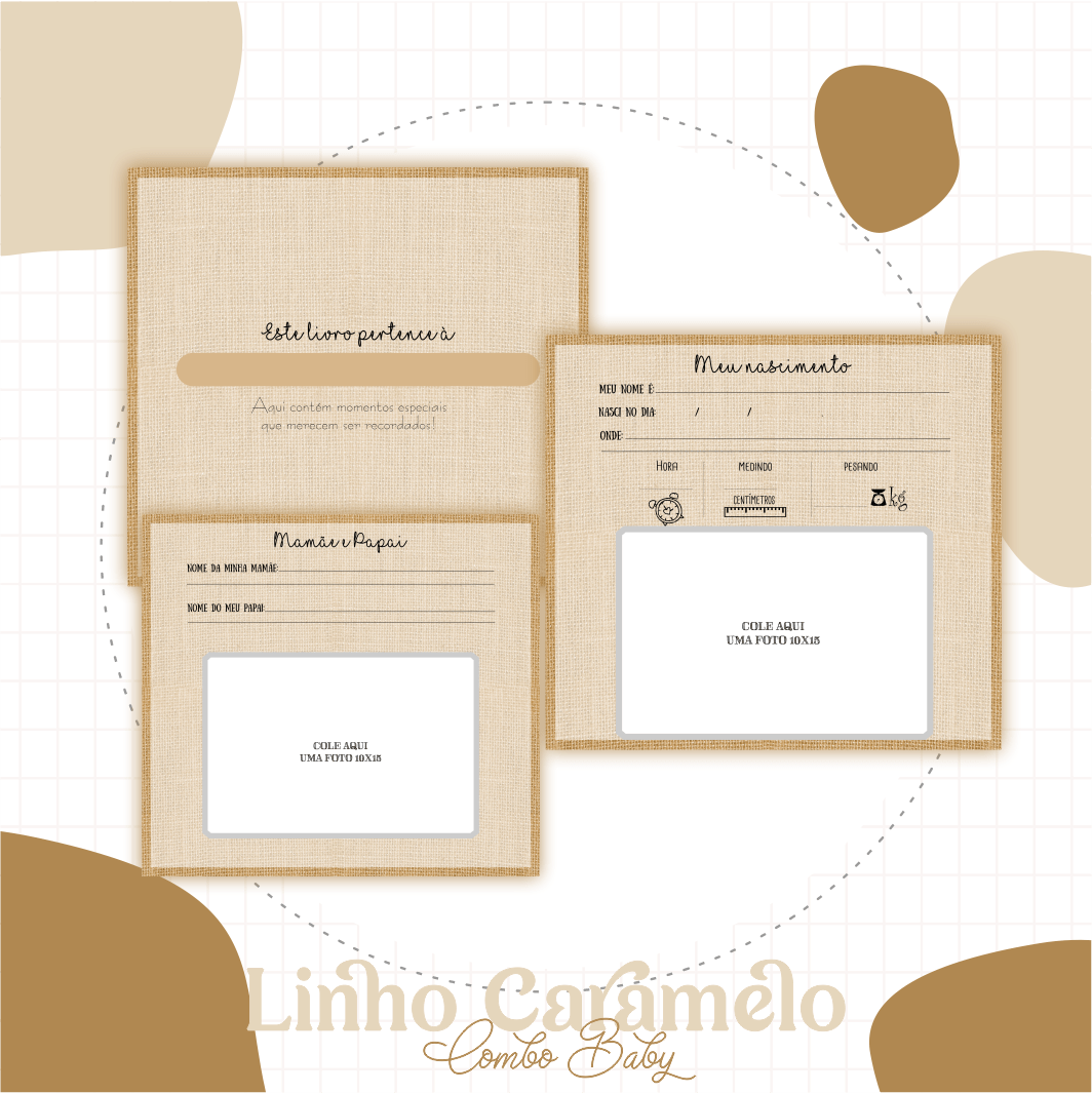 Caderneta e Livro do bebe Linho Caramelo - Arquivo Digital