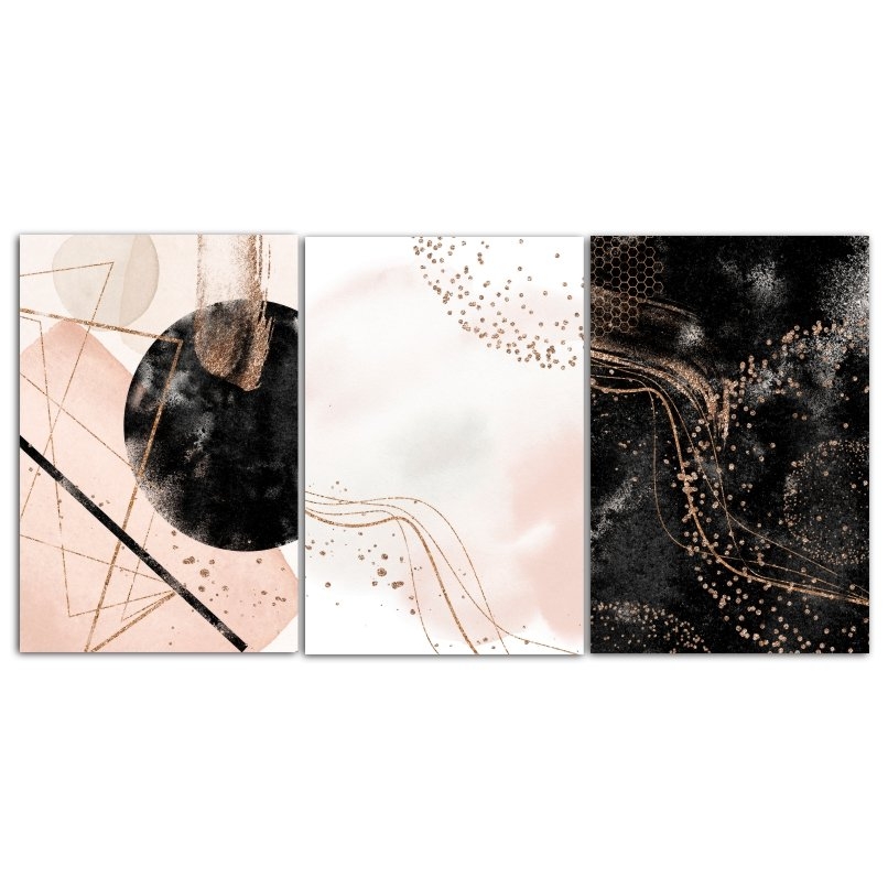 Quadro Decorativo Abstrato Preto Dourado Rose