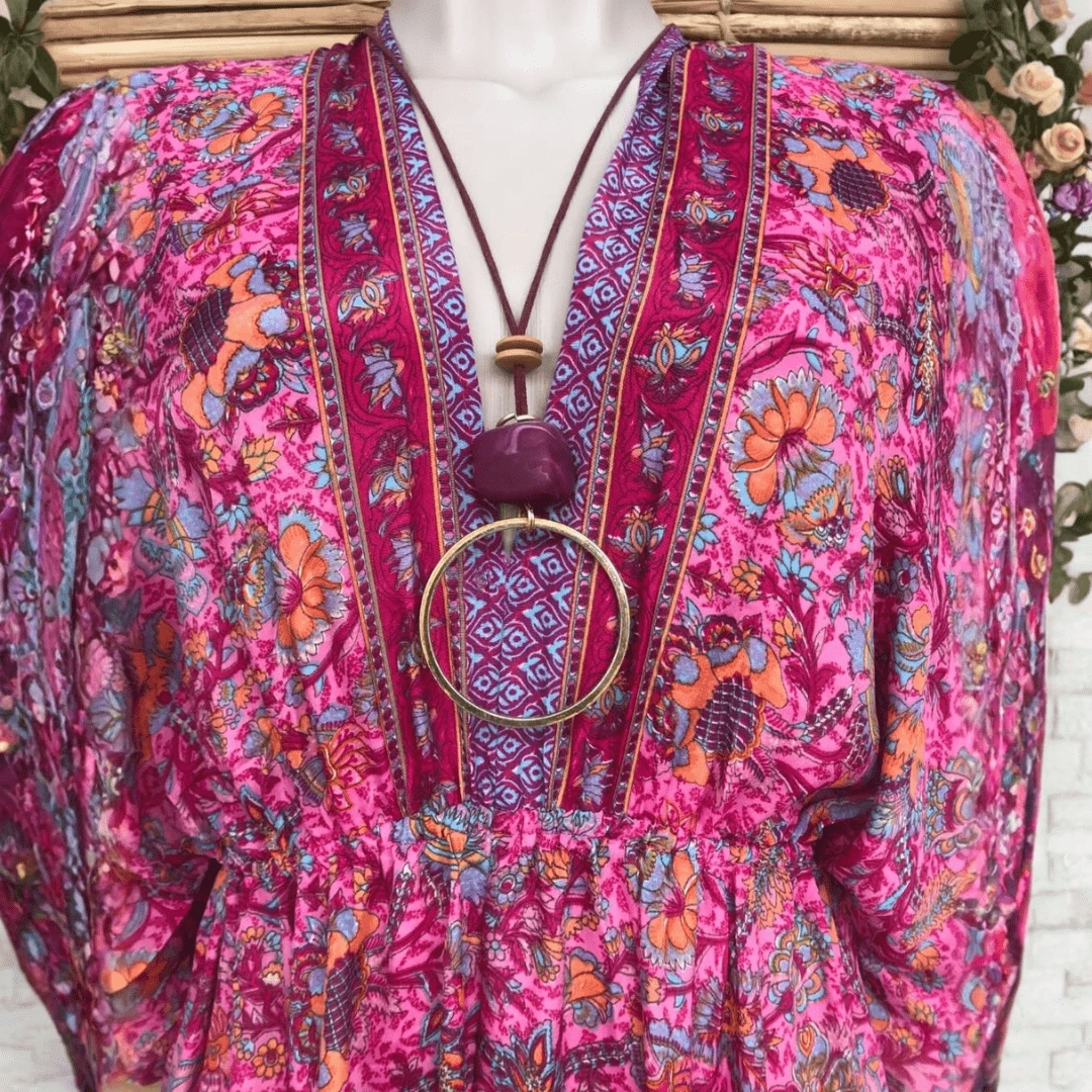 Vestido Kaftan Longo Indiano Sun-Flora 2026 Rosa