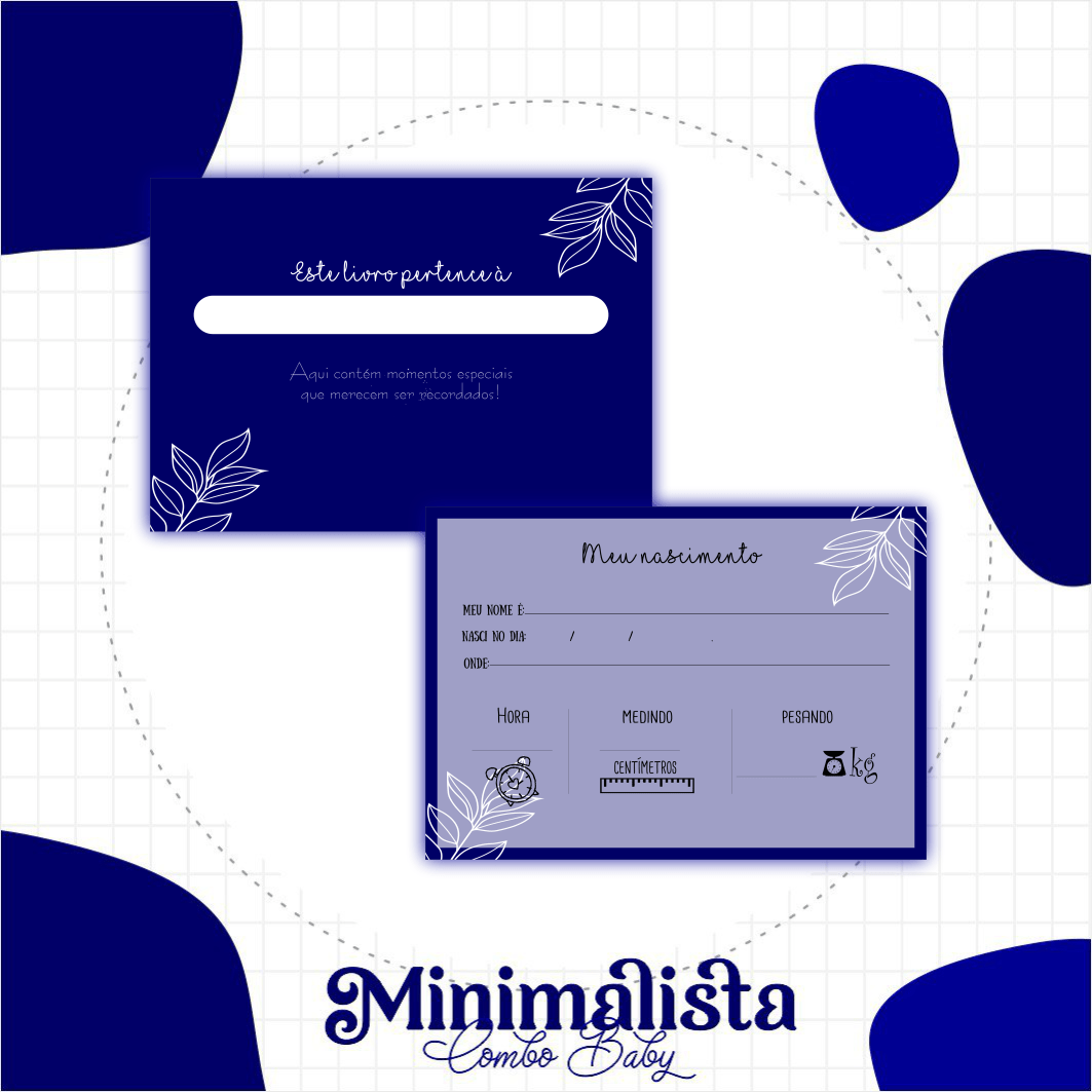 Caderneta e Livro do bebe Minimalista Azul - Arquivo Digital