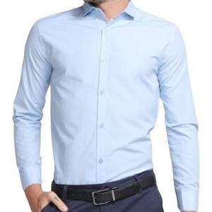 Camisa Social Masculina Slim Fit Lisa Azul Bebe Premium
