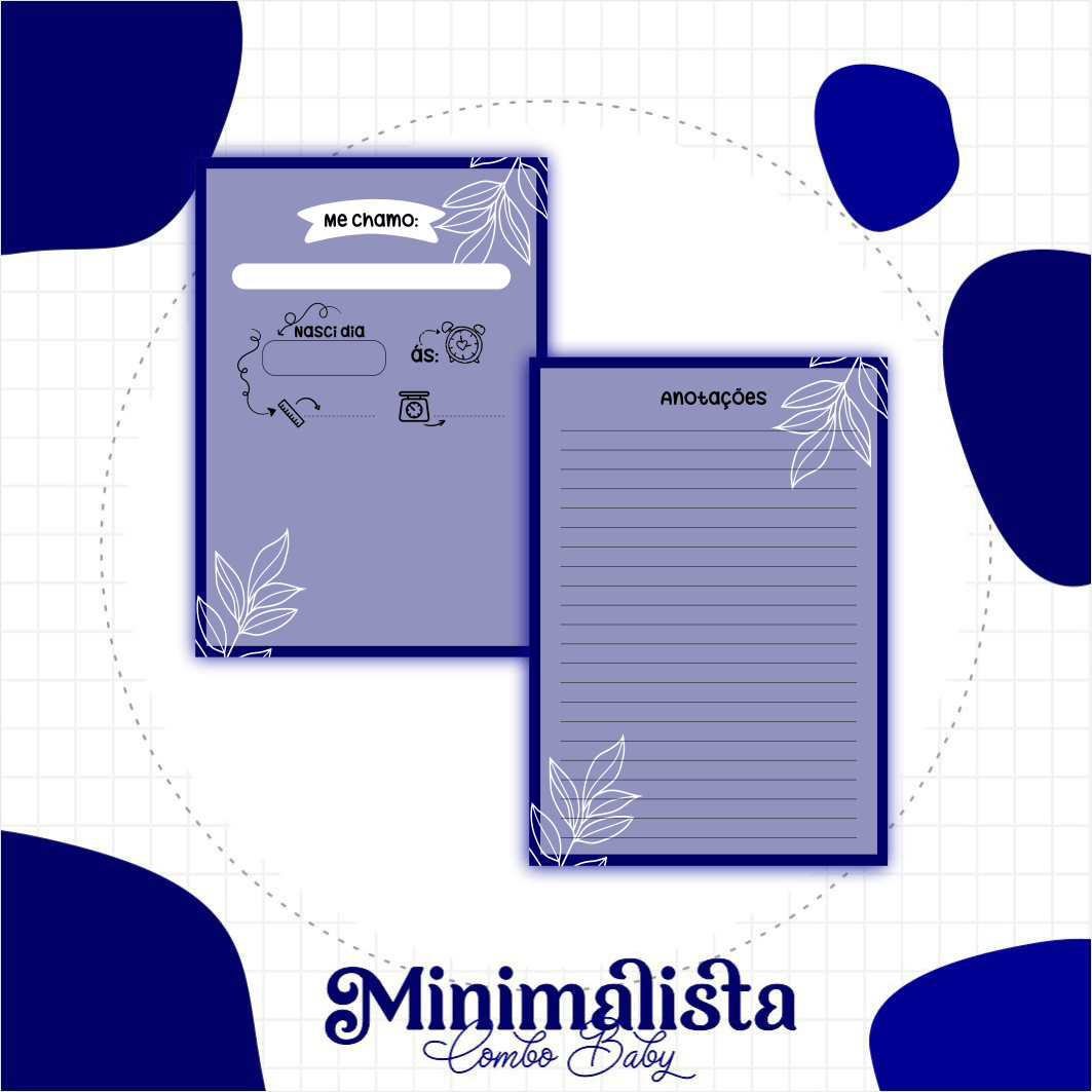 Caderneta e Livro do bebe Minimalista Azul - Arquivo Digital