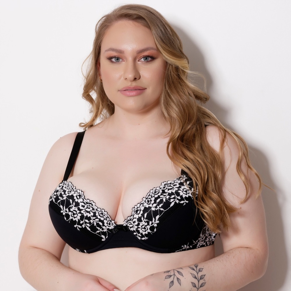 Sutiã Reforçado com Bojo e Renda Bicolor Plus Size - C9084