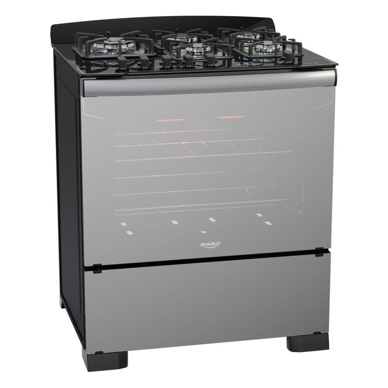 Fogão 5 Bocas Espelhado com Tripla Chama do Lado Esquerdo Dako Diplomata Glass Grill Style Bivolt