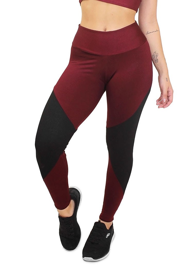 Calça Legging Marsala com Detalhe Preto
