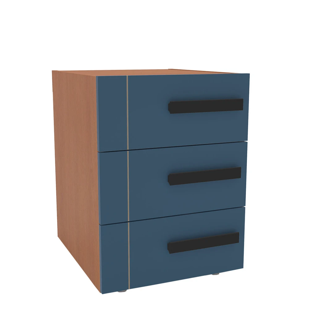 Mesa de Cabeceira Lisboa 3 Gavetas Azul / Freijó - Politorno