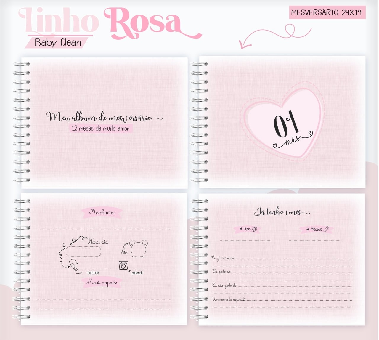 Caderneta e Livro do bebe Linho Rosa - Arquivo Digital