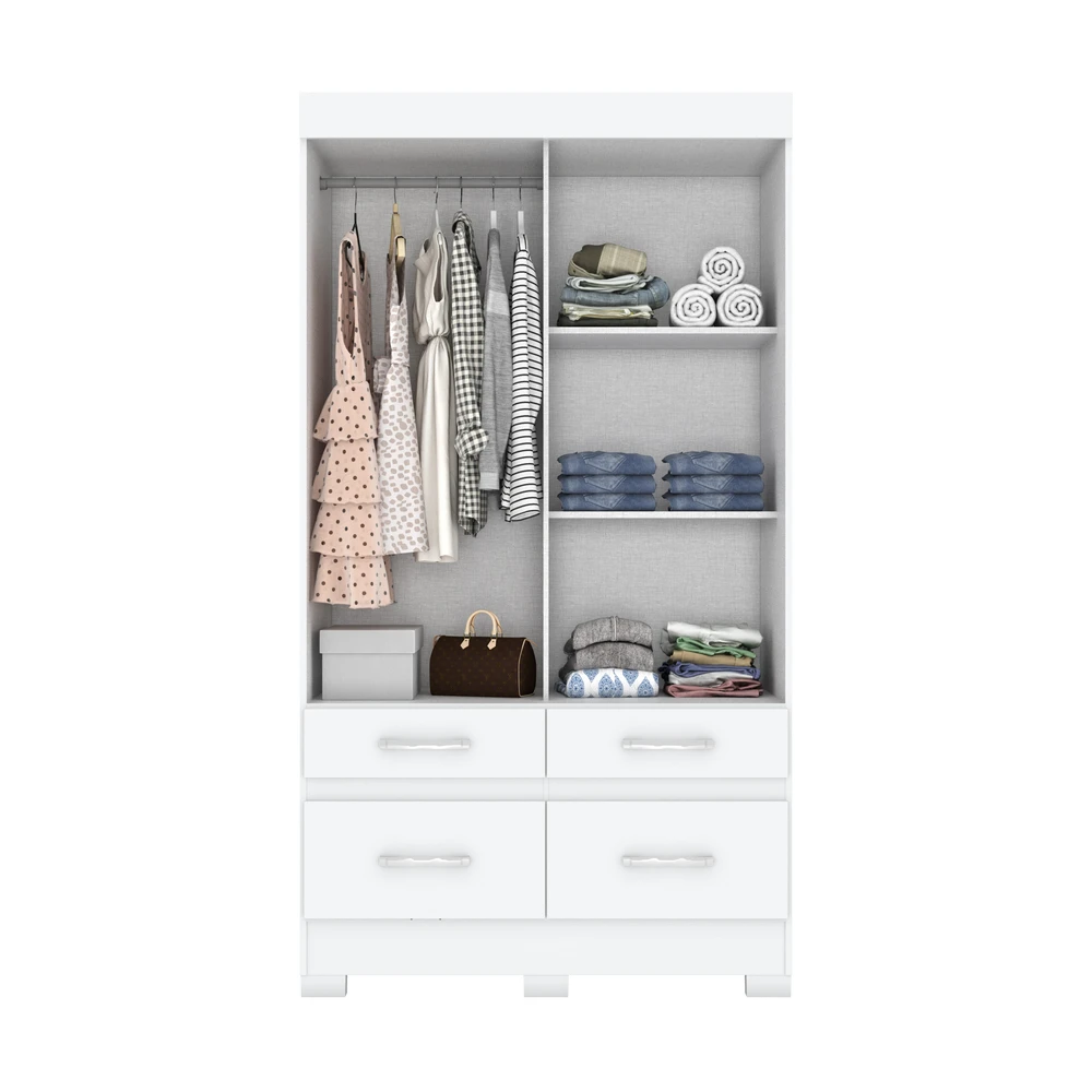Guarda Roupa Solteiro Marel 2 Portas 4 Gavetas Flex Branco / Rosa Chá - Briz